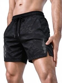 Gym Rark Men's Drawstring Waist Casual Versatile Daily Travel Sports Shorts - Black - View 1