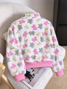 SHEIN Elladie kids Tween女孩長袖黑色拉鍊領羅紋袖口街頭酷感百搭機車風PU皮革寬鬆夾克 秋冬休閒 2010 - 粉色 - 查看 2