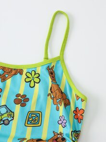SCOOBY-DOO X SHEIN Women's Striped Camisole Top And Ruched Waist Shorts Pajama Set SCOOBY-DOO - Multicolor - View 3
