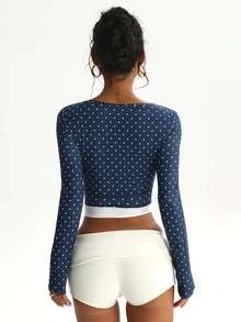 StreetHx Women's Polka Dot 2 In 1 Patchwork Casual Daily Sports T-Shirt - Multicolor - View 2