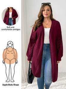 Shapeblank Women's Plus-Size Casual, Loose, And Comfortable Long-Length Burgundy Knitted Cardigan For Autumn And Winter,Fall Outfits,Christmas Costumes - Red - View 1