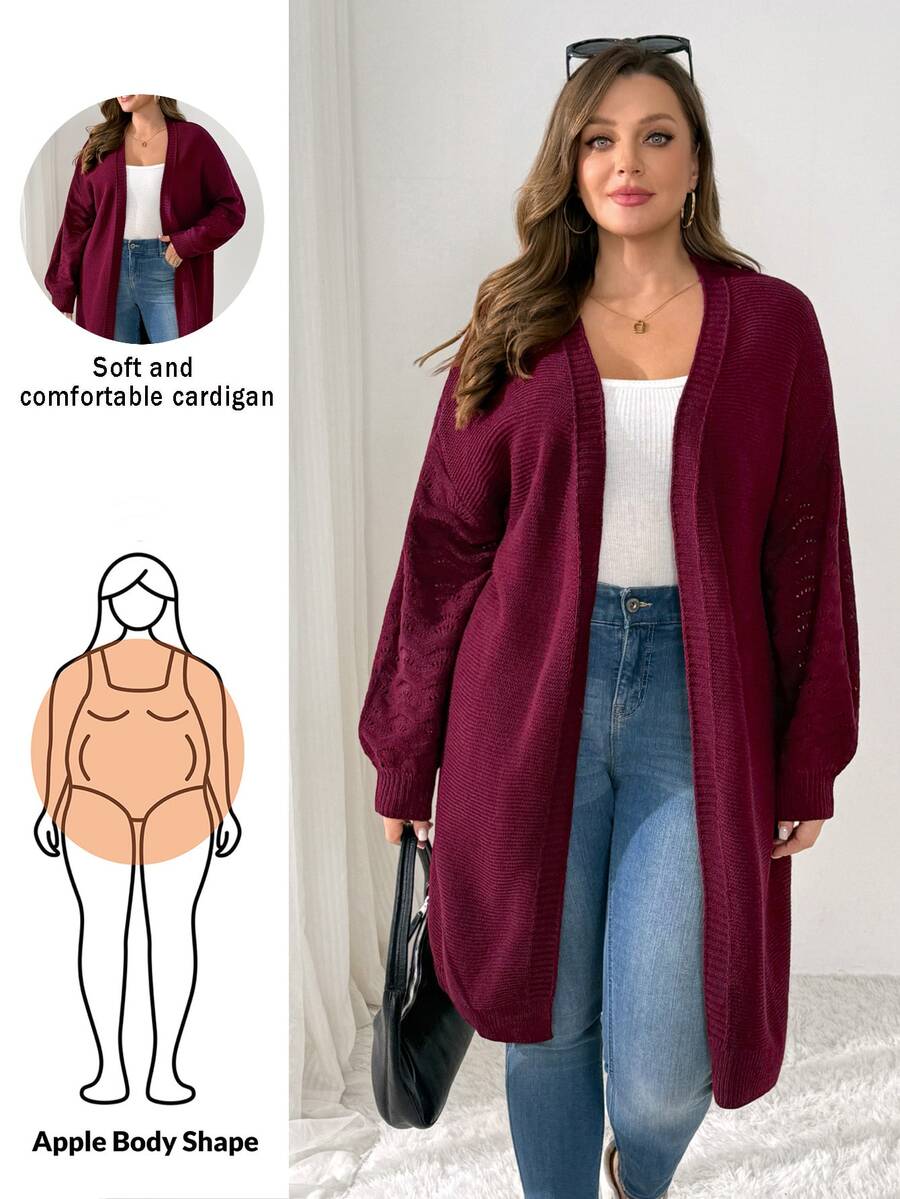 Shapeblank Women's Plus-Size Casual, Loose, And Comfortable Long-Length Burgundy Knitted Cardigan For Autumn And Winter,Fall Outfits,Christmas Costumes - Red - View 1