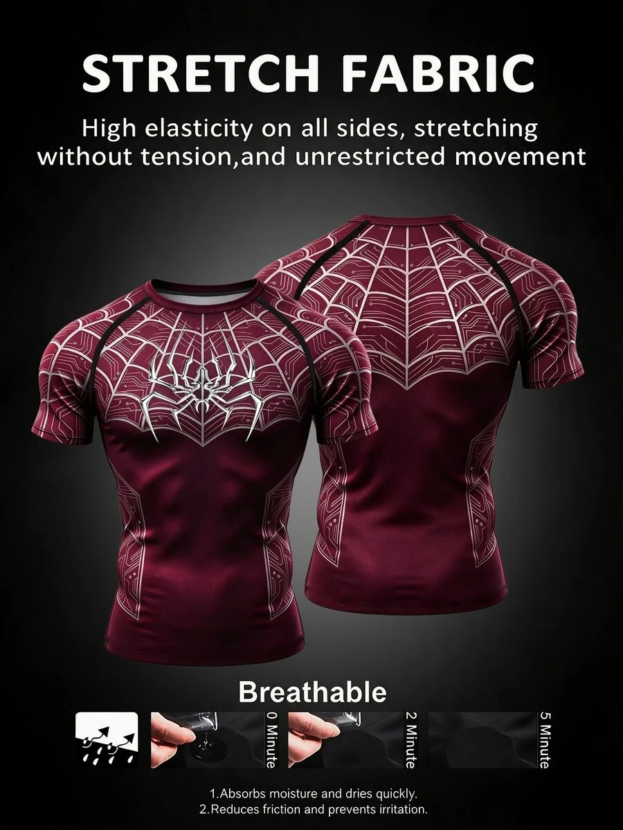 Gym Rark Men's Spider Print Raglan Short Sleeve Sports T-Shirt, Gym - Multicolor - View 1