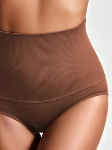 SHAPORA 女款純色高腰休閒日常塑形三角內褲 - 咖啡棕 - 查看 4