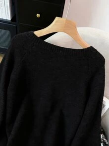 GlowEve CURVE Plus Size Women's Casual Dressy Traditional Lace Patchwork Ruffle Long Sleeve Button Round Neck Knit Cardigan Office Formal Formal Grey Autumn Winter - Black - View 9