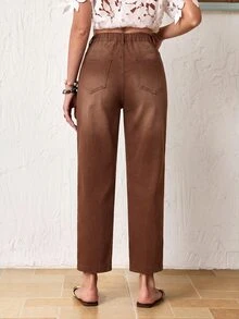 LUMIGAL Plus Size Women's Casual Daily Denim Jeans With Pockets And Buttons - Coffee Brown - View 9