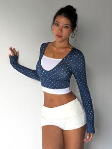 StreetHx Women's Polka Dot 2 In 1 Patchwork Casual Daily Sports T-Shirt - Multicolor - View 3