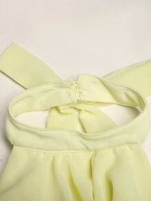 Tween Girl Solid Color Pleated Fashion Party Summer Halter Neck Dress - Yellow - View 5