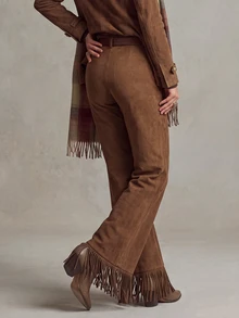 LUMIGAL Women's Tassel Design Casual Daily Wear Long Pants - Brown - View 2