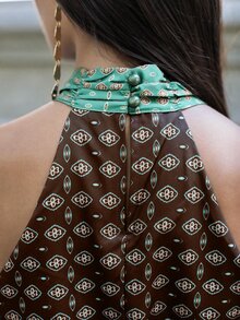 Nöista 女款領結領全印花休閒派對長洋裝 - 咖啡棕 - 查看 7