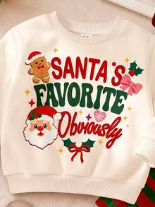 Santa's Favorite Obviously 幼女聖誕搖粒絨運動衫與刷毛布料精靈圖案內搭褲套裝，節日派對禮物，舒適氛圍 - 彩色 - 查看 6