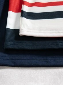 SHEIN 3件組幼兒男童套頭上衣，可愛海軍藍紅配色熊馬條紋羅紋印花長袖圓領，柔軟派對冬季節日款 - 彩色 - 查看 10