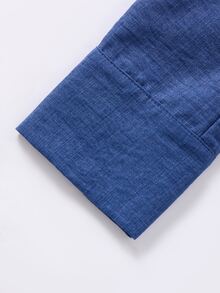Selianne 女款藍色 2 合 1 襯衫連身衣，領口長袖 V 領背心拼接修身連身衣 - 藍色 - 查看 7