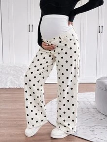 SHEIN 孕婦針織豹紋牛仔寬鬆直筒褲 女款牛仔女孩風豹紋套裝 - 彩色 - 查看 8
