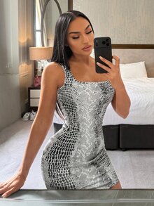 SHEIN SXY Sexy Elegant Hem Slit Dress For Date - Multicolor - View 5