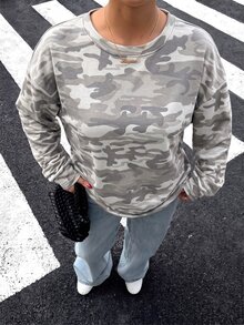 Muchica 女款新款秋季復古迷彩露背綁帶長袖T恤，適合外出、返校、街頭穿搭、露背上衣、秋季上衣，適用於日常通勤、聚會、秋冬/夏季、聖誕節、新年、感恩節、派對、婚禮、海灘、畢業典禮、優雅、約會、通勤、情人節 - 彩色 - 查看 2