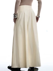LYSMO Women's Pleated Pocket Loose Wide Leg Suit Pants - Beige - View 2