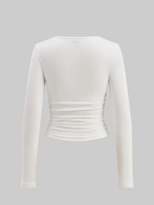 SHEIN EZwear 3件組女款素色圓領長袖百褶休閒T恤 - 彩色 - 查看 2