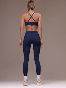 Musera Sport 女款交叉背上衣與緊身褲運動套裝，適合健身房、健身、瑜伽、皮拉提斯及日常休閒穿著 - 紫色 - 查看 2