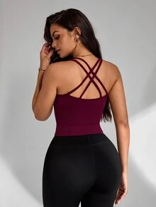 Slayform Crisscross Back Sports Tank Top - Burgundy - View 1