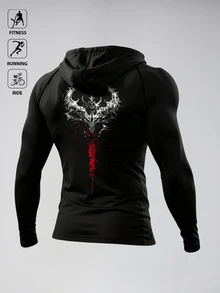 Gym Rark 男士字母印花長袖連帽運動運動衫 - 黑色 - 查看 2