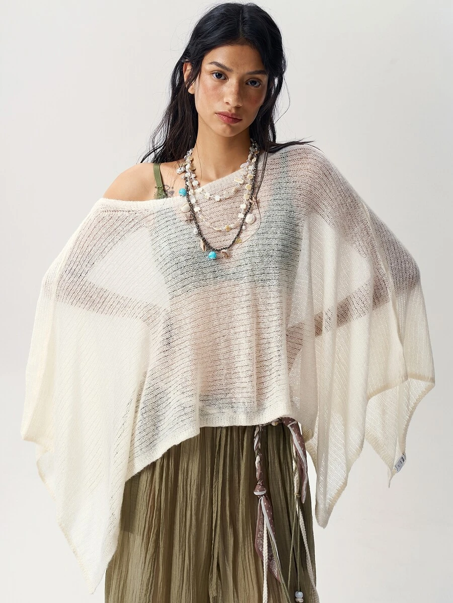 Bohemela Loose Bohemian Style Shawl Sweater - Apricot - View 1