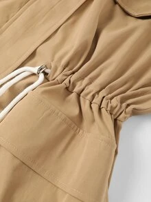Linhara Fashionable Vintage Elegant Commuter Jacket With Turn-Down Collar, Pockets And Cinched Waist In Khaki - Khaki - View 4
