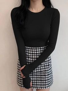 DAZY 女款純色長袖修身底層打底T恤 - 黑色 - 查看 7