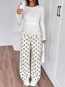 SHEIN 孕婦針織豹紋牛仔寬鬆直筒褲 女款牛仔女孩風豹紋套裝 - 彩色 - 查看 1