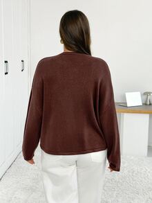 Shapeblank Cardigan Rajut Cokelat Ukuran Besar Wanita – Bergaya, Kasual, Longgar & Nyaman – Dilengkapi Kancing Toggle – Cocok untuk Musim Gugur/Musim Dingin & Pemakaian Sehari-hari - Coklat - View 3