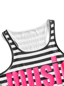 ROMWE Y2K Women's Letter Print Striped Casual Everyday Top - Black and White - View 3
