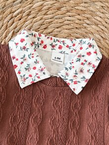 SHEIN 2pcs/Set Baby Girl Casual Spring/Autumn Floral Dress + Brown Cable Knit Vest Outfit - Multicolor - View 7