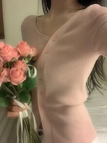 DAZY 女款素色休閒百搭日常穿搭開襟衫 - 粉色 - 查看 1