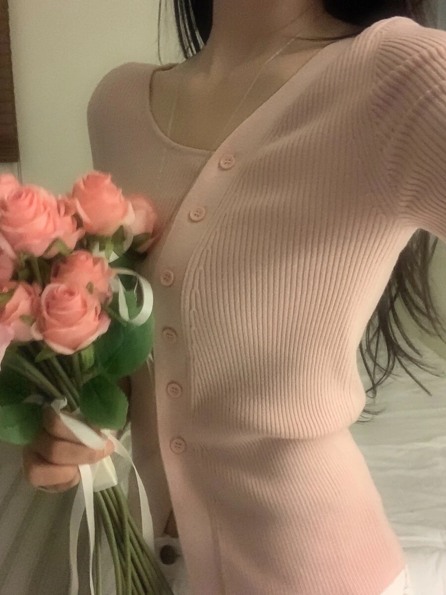 DAZY 女款素色休閒百搭日常穿搭開襟衫 - 粉色 - 查看 1