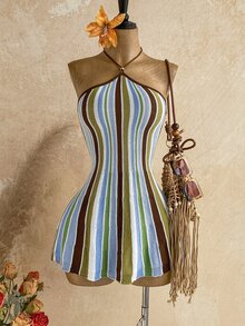 Soleia Women's Striped Casual Fashion Halter Knit Dress - Multicolor - View 1