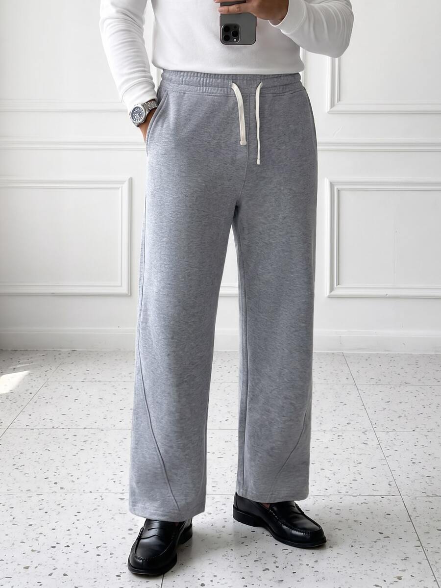 HUEFORM Men's 3D Segmented Pressed Line Sweatpants, Elastic Drawstring Waist Straight Leg Knit Casual Sports Long Pants - Grey - View 1