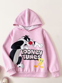 LOONEY TUNES X SHEIN Tween Girl Pink Versatile Cartoon Pattern Sweatshirt - Pink - View 5