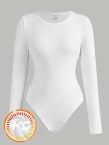 SHEIN Teen Girl Teen Girls Bodysuits & Jumpsuits Autumn/Winter White Long Sleeve Basic Bodysuits & Jumpsuits - White - View 1