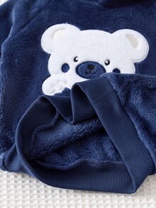 Cozy Pixies 2件組男嬰兒童休閒日常舒適刺繡秋冬連帽衛衣長袖抓絨運動衫與運動長褲套裝 - 藏蓝色 - 查看 7