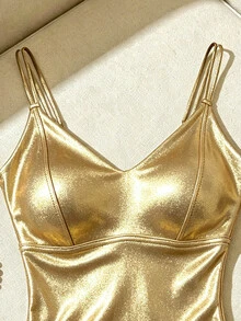 Franclia Women's Metallic Texture Fashion Casual Camisole - Gold - View 3
