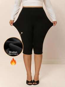 CovetEZ Plus Size Women's Solid Color Casual Daily Wear Tight Leggings - Black - View 1