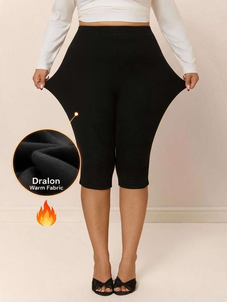 CovetEZ Plus Size Women's Solid Color Casual Daily Wear Tight Leggings - Black - View 1