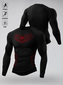 Gym Rark Men's Casual Striped Contrast Color Long Sleeve Slim Fit Sports T-Shirt, Gym - Black - View 1