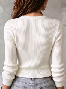 Trelyra Women's Lace Trim Lace Collar Knit Sweater Top - Beige - View 2