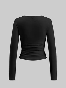 SHEIN EZwear 3件組女款素色圓領長袖百褶休閒T恤 - 彩色 - 查看 9