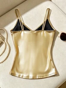 Franclia Women's Metallic Texture Fashion Casual Camisole - Gold - View 2