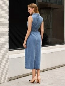 Selenza Women's Pleated Dress And Shawl Top Casual Denim Set - Blue - View 9