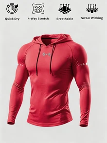 Gym Rark Men's Barbell Print Raglan Long Sleeve Drawstring Hooded Sports Sweatshirt, Gym - Red - View 4