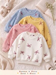 Young Girl Young Girl Young Girl Knit Solid Color Round Neck Loose Casual Autumn Winter Sweatshirt Set - White - View 2