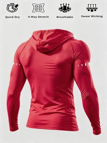Gym Rark Men's Barbell Print Raglan Long Sleeve Drawstring Hooded Sports Sweatshirt, Gym - Red - View 2